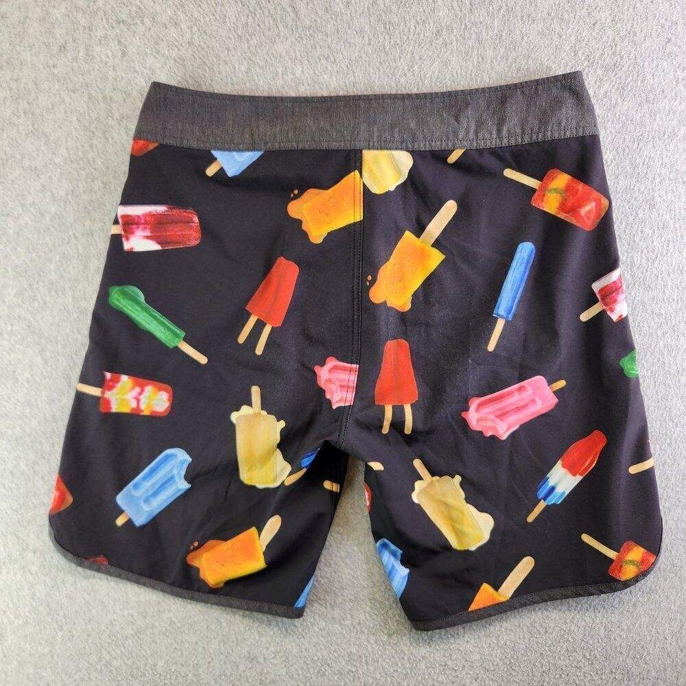 Kavu Board Shorts Mens M Black Ice Cream Popsicle Sunglass Loop Zip Pocket - Picture 15 of 16